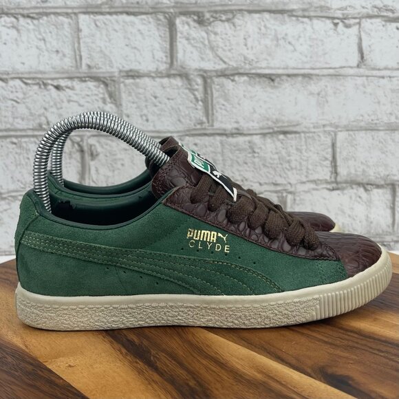 Puma Clyde Zoo O Lux Womens 6.5/37 Green Brown Meanie Real Leather Shoes RARE - Picture 6 of 16